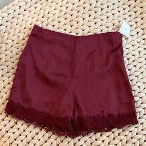Women's Lace-Hem Satin Shorts - Burgundy